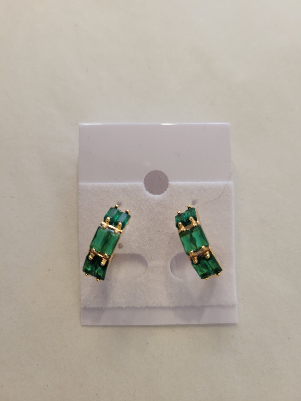 Emerald Green Crystal Hoop Earrings - Gold Tone